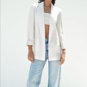 Zara Linen Printed Cuff Blazer